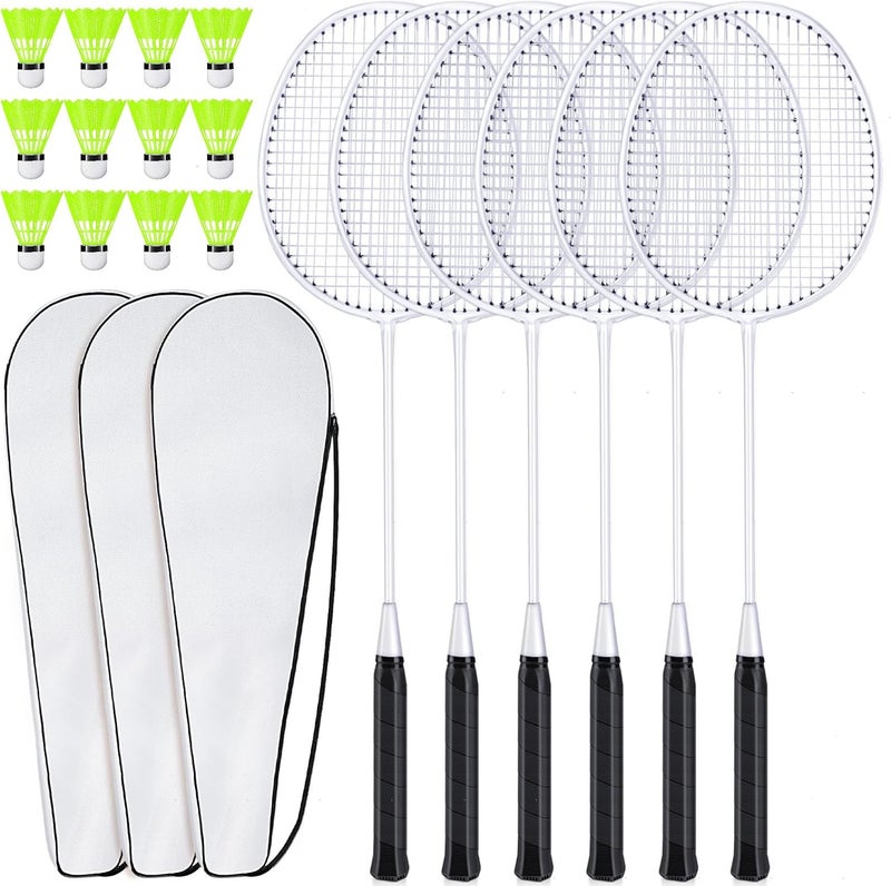 Chitidr 6 Packs Badminton Rackets Set Include 6 Lightweight Rackets 12 Nylon Plastic Shuttlecocks 3 Carrying Bags for Summer Outdoor Backyard Games Sports Beginners Adults - Image 1